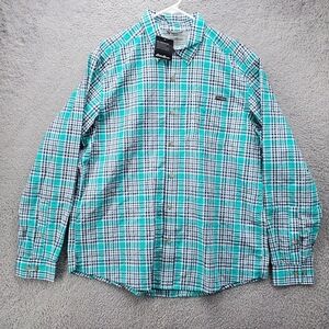 Eddie Bauer Pack It Tech Seersucker Shirt Mens Large Long Sleeve Turquoise